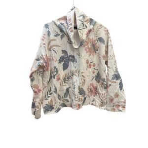 Chaps Cowl Neck Sweater Floral Size Large White Pink